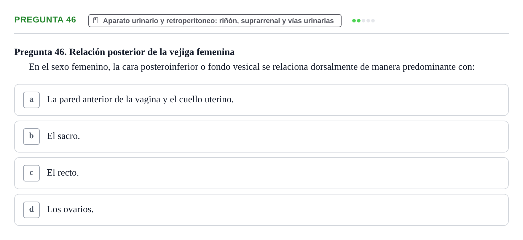 Enunciado: Pregunta 46 · Anatomía y Embriología de Órganos y Sistemas UB Examen de Esplacnología
