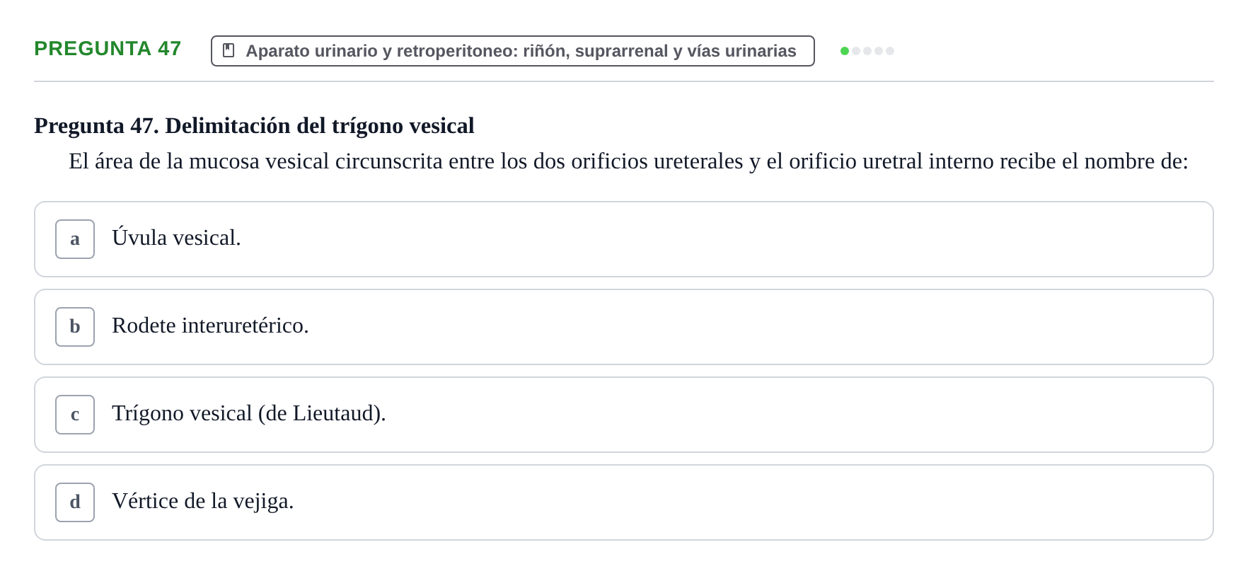Enunciado: Pregunta 47 · Anatomía y Embriología de Órganos y Sistemas UB Examen de Esplacnología