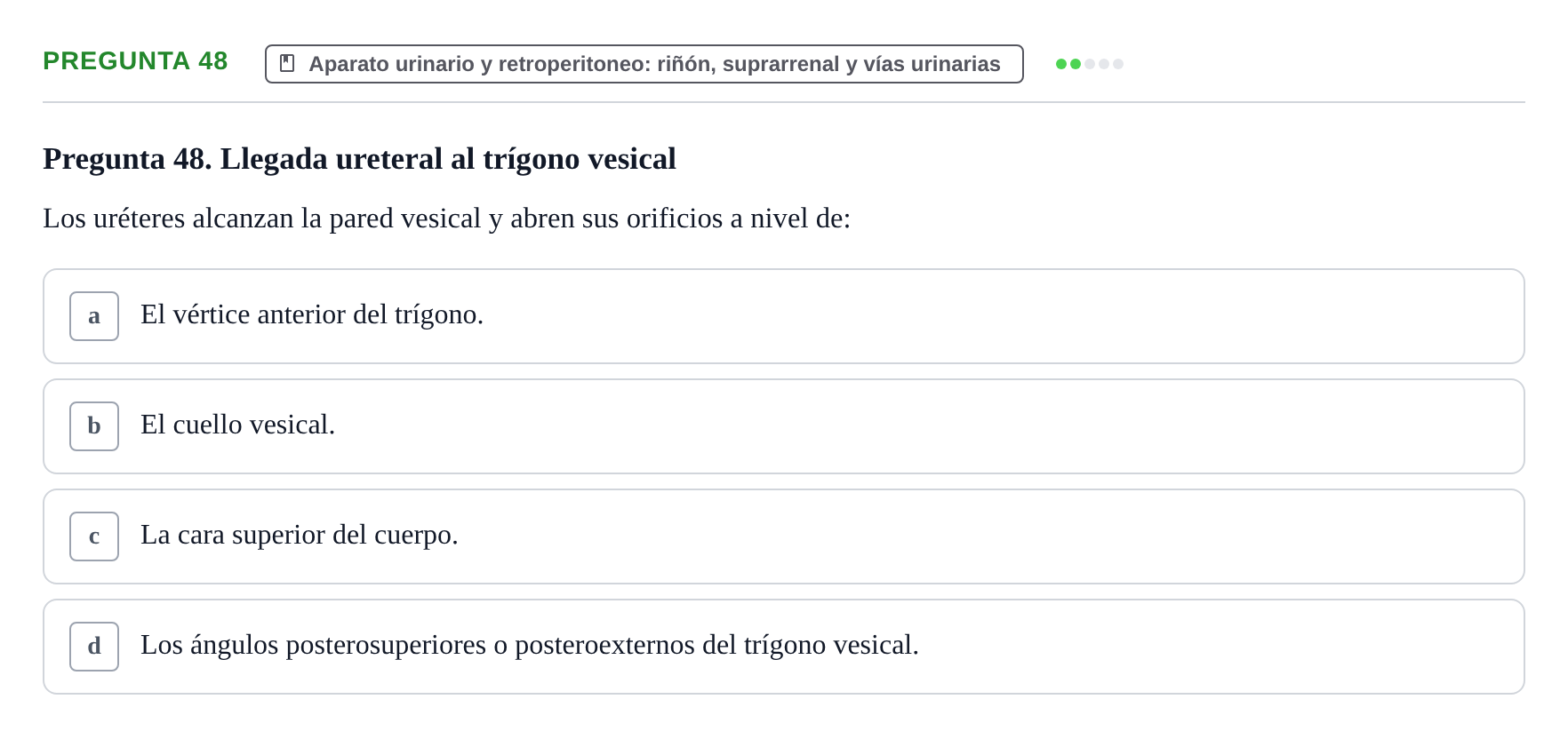 Enunciado: Pregunta 48 · Anatomía y Embriología de Órganos y Sistemas UB Examen de Esplacnología