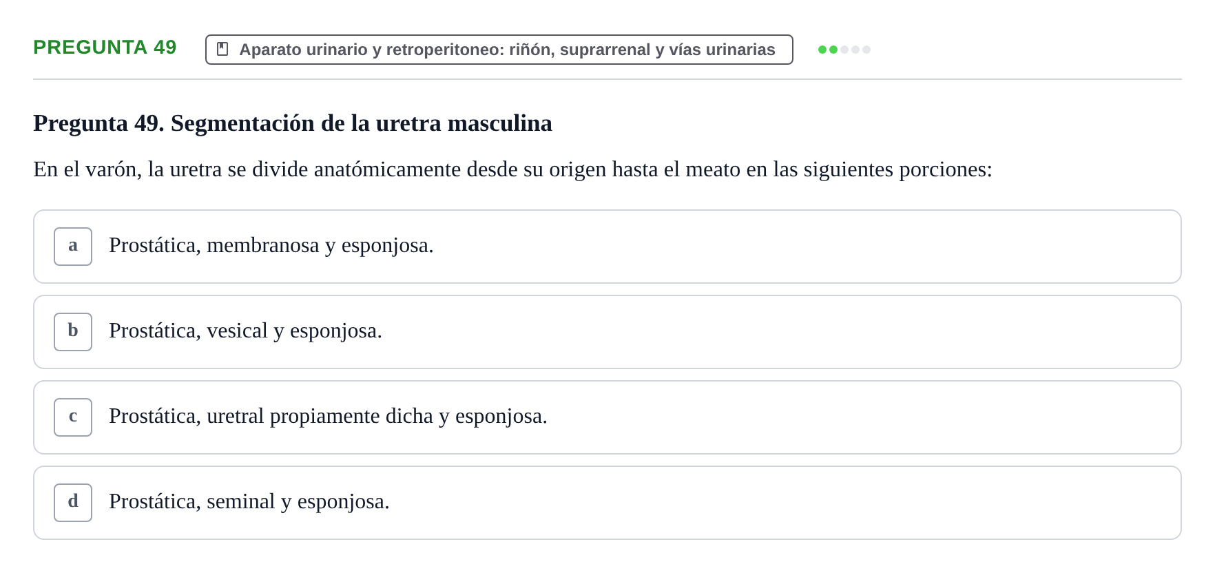 Enunciado: Pregunta 49 · Anatomía y Embriología de Órganos y Sistemas UB Examen de Esplacnología