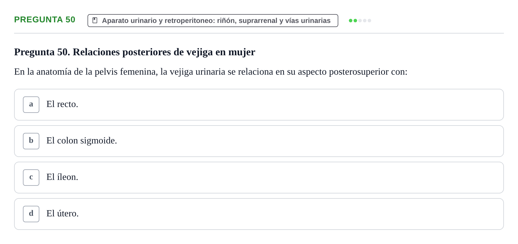 Enunciado: Pregunta 50 · Anatomía y Embriología de Órganos y Sistemas UB Examen de Esplacnología