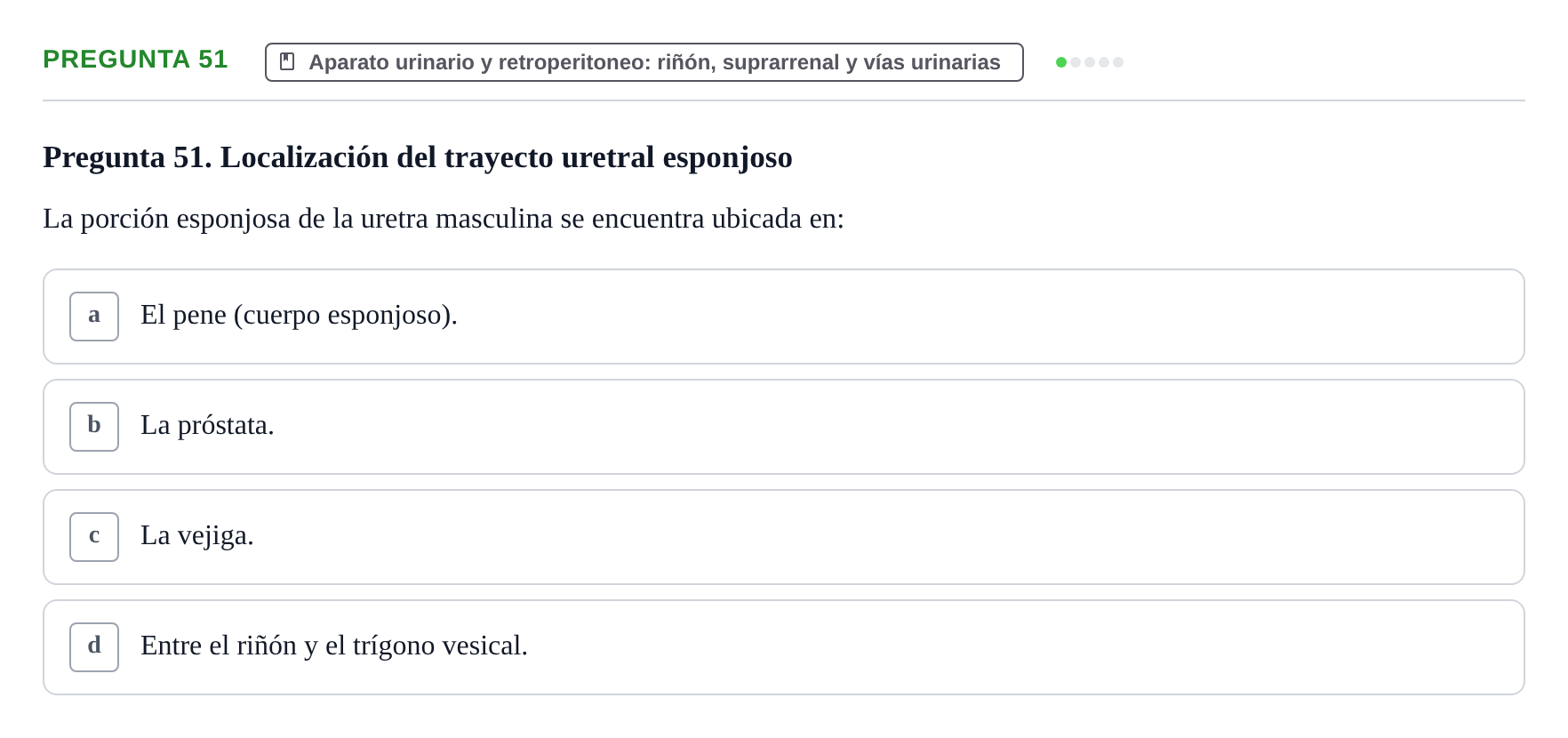 Enunciado: Pregunta 51 · Anatomía y Embriología de Órganos y Sistemas UB Examen de Esplacnología