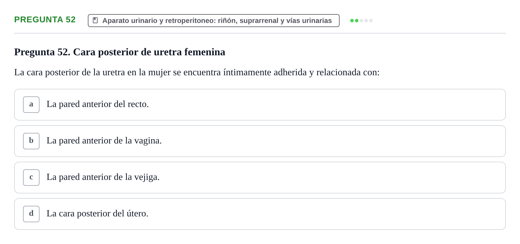 Enunciado: Pregunta 52 · Anatomía y Embriología de Órganos y Sistemas UB Examen de Esplacnología