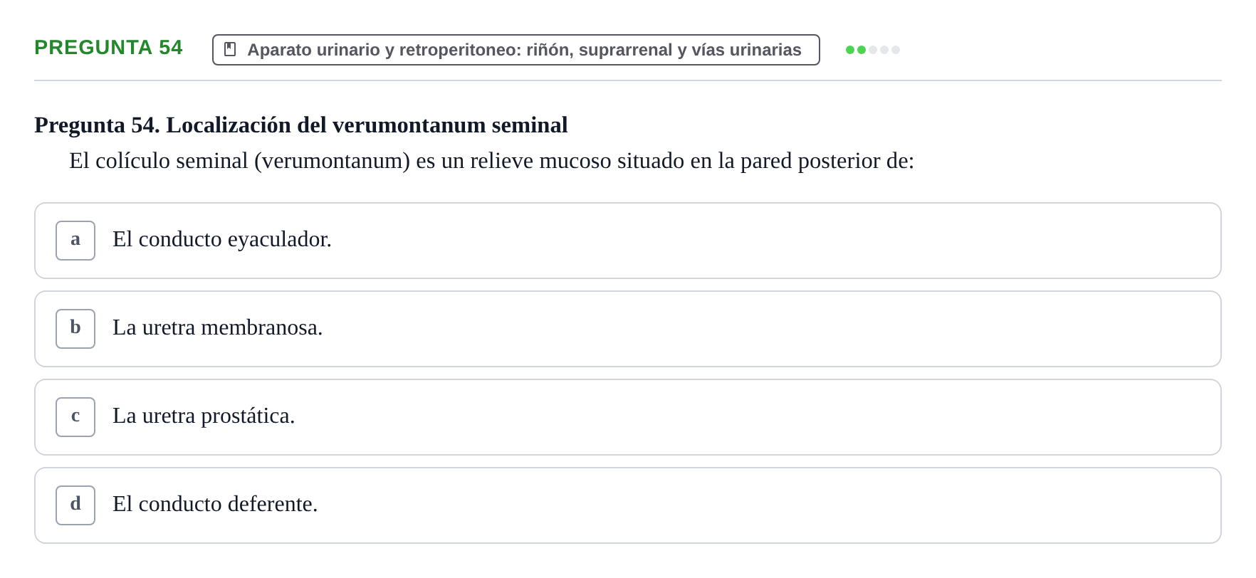 Enunciado: Pregunta 54 · Anatomía y Embriología de Órganos y Sistemas UB Examen de Esplacnología