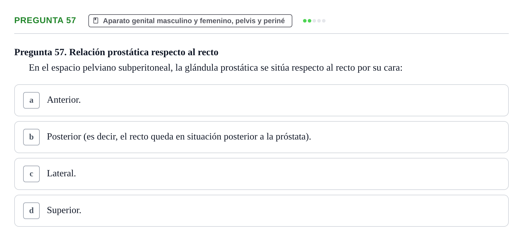 Enunciado: Pregunta 57 · Anatomía y Embriología de Órganos y Sistemas UB Examen de Esplacnología