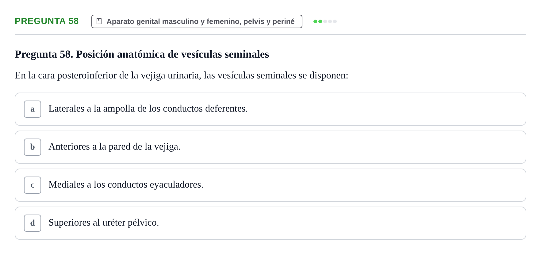 Enunciado: Pregunta 58 · Anatomía y Embriología de Órganos y Sistemas UB Examen de Esplacnología