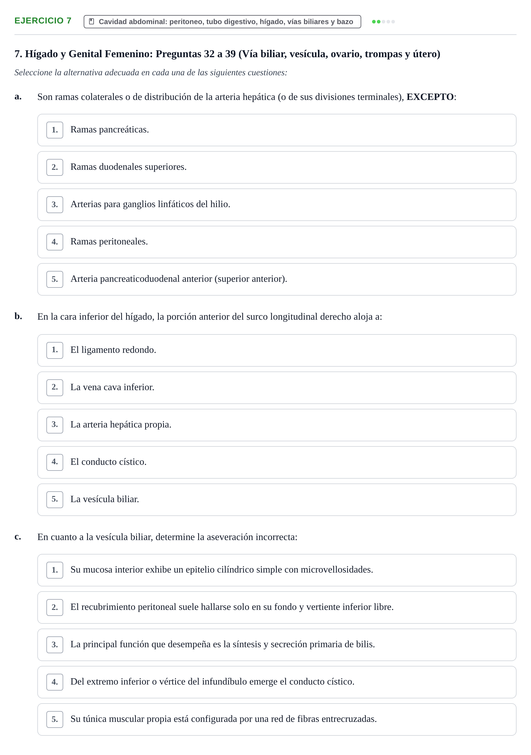 Enunciado: Ejercicio 7 - Cavidad abdominal · Anatomía y Embriología de Órganos y Sistemas UB Examen Parcial de Anatomía Humana - Unidad IV