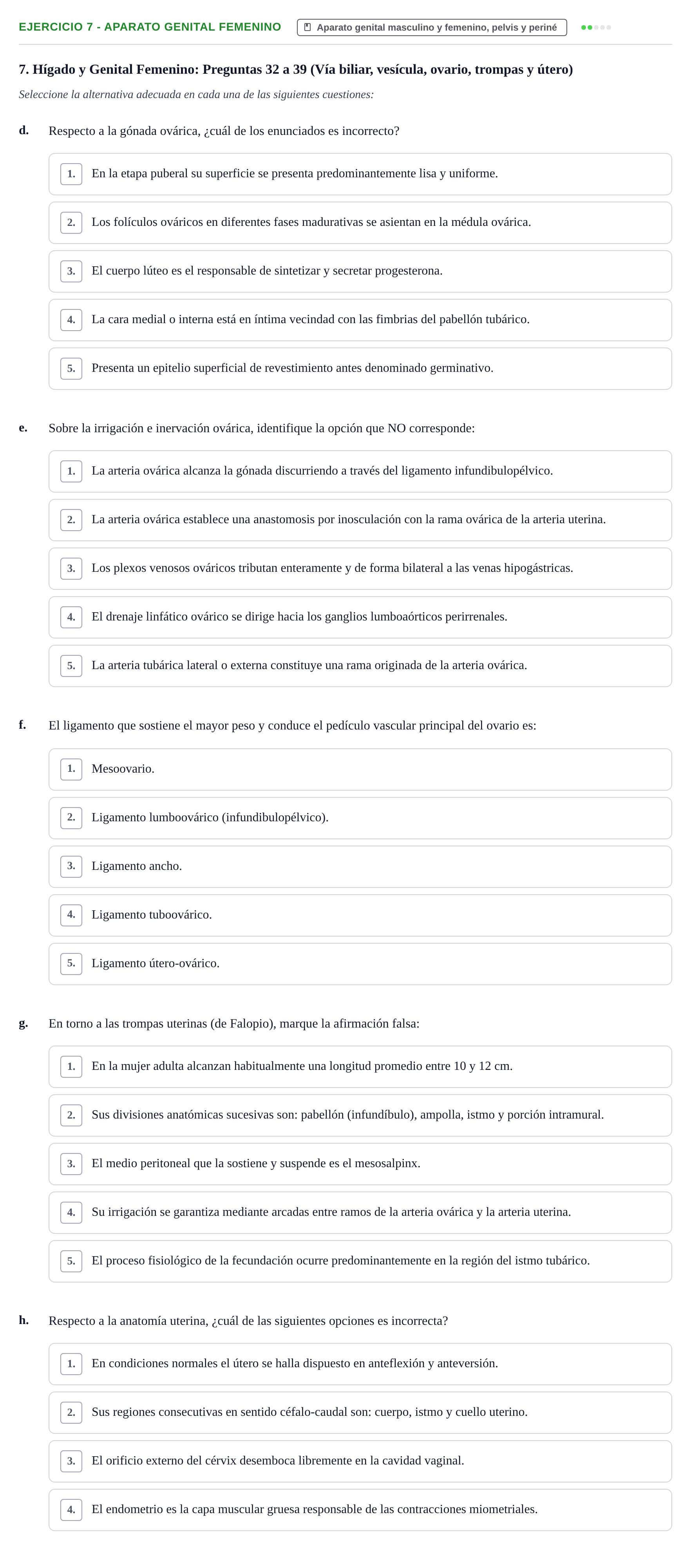Enunciado: Ejercicio 7 - Aparato genital femenino · Anatomía y Embriología de Órganos y Sistemas UB Examen Parcial de Anatomía Humana - Unidad IV