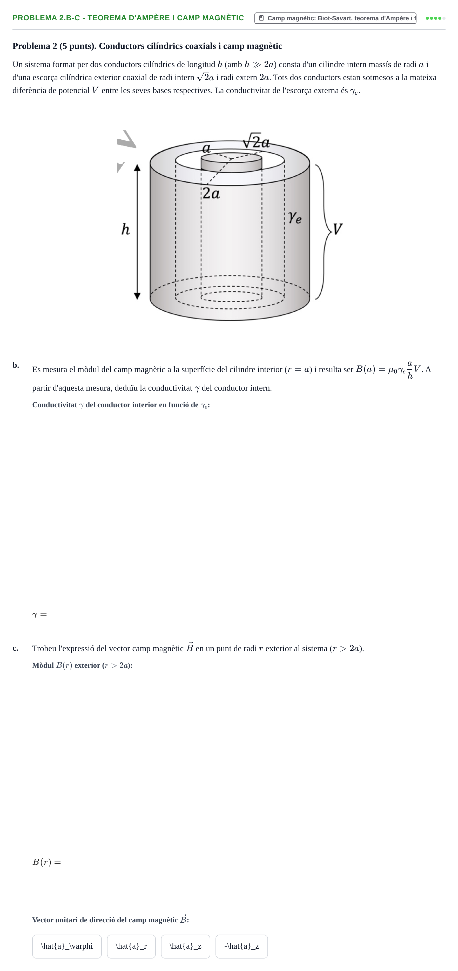 Enunciado: Problema 2.b-c - Teorema d'Ampère i camp magnètic · Fundamentos de Electromagnetismo y Óptica UB Juny 2023