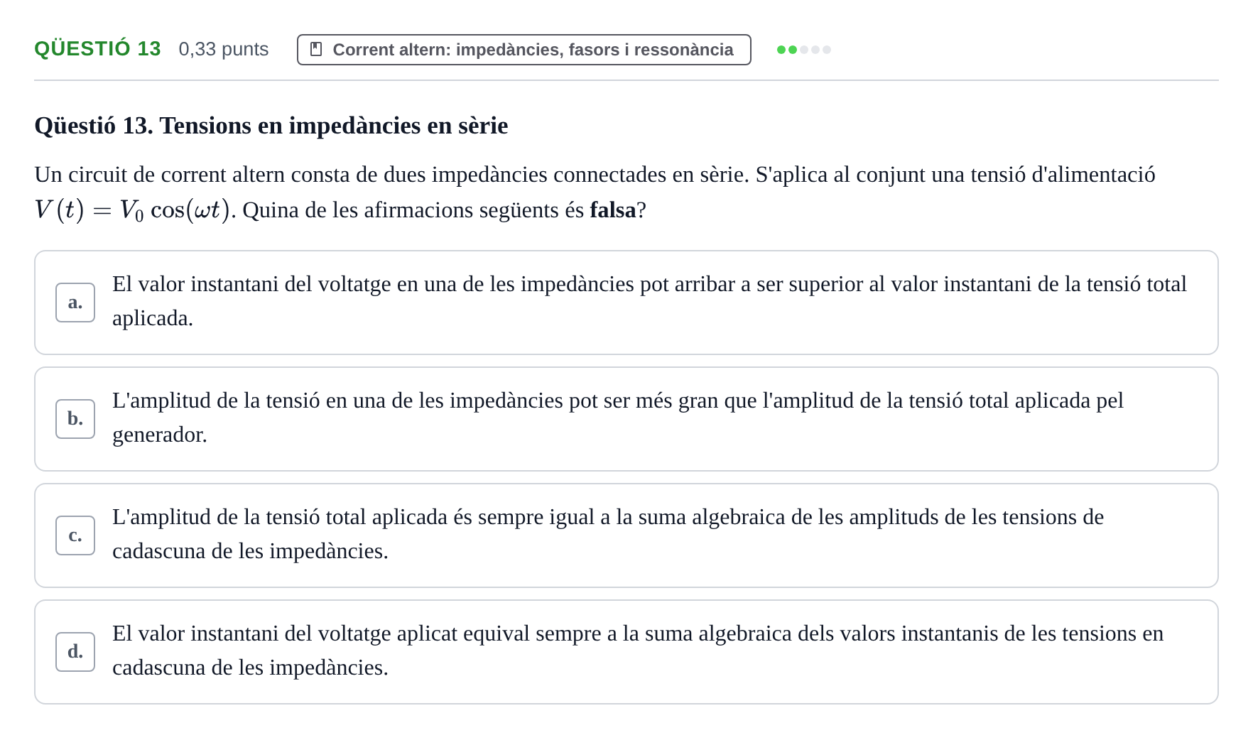 Enunciado: Ejercicio Qüestió 13 · Fundamentos de Electromagnetismo y Óptica UB Juny 2023