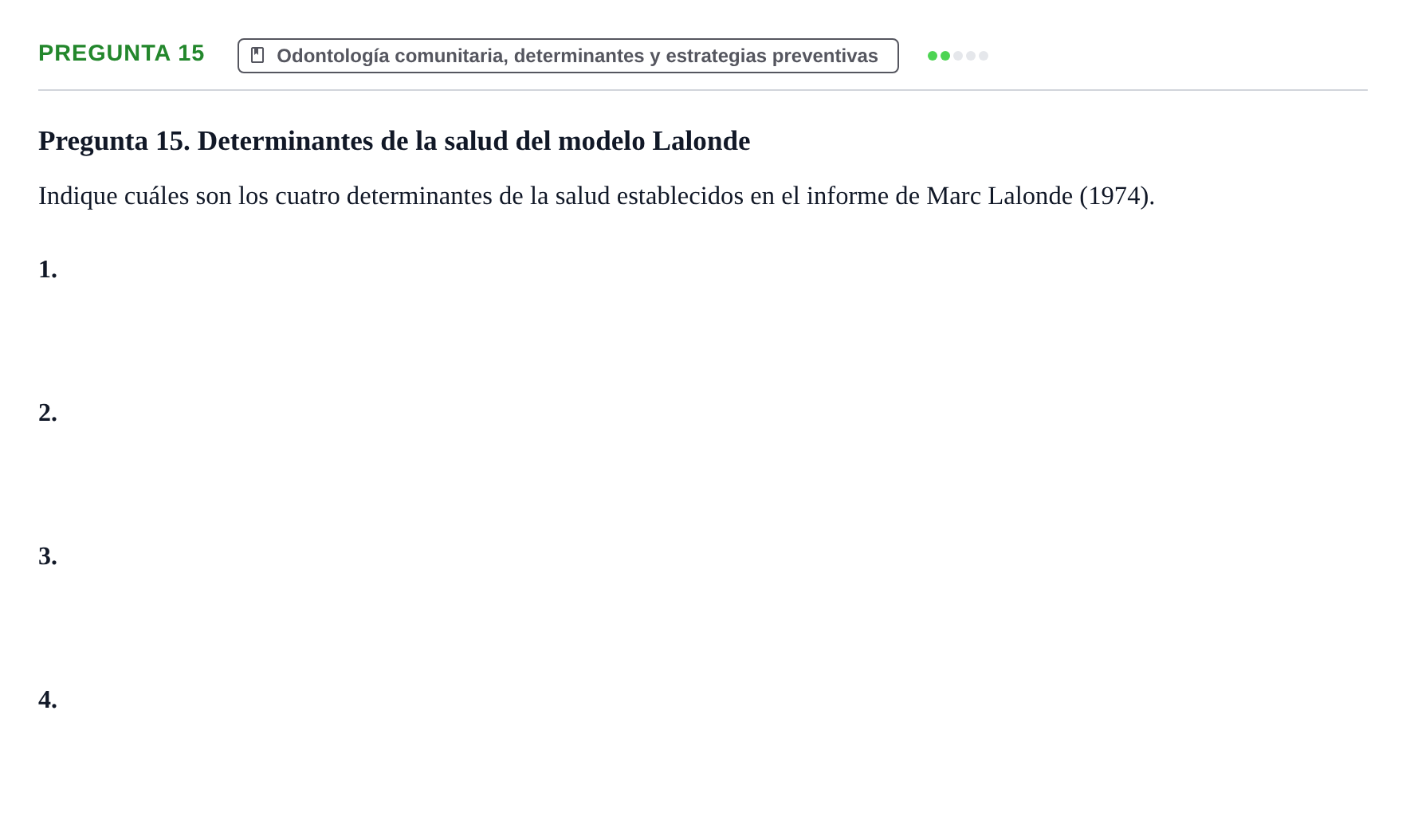 Enunciado: Pregunta 15 · Odontología Preventiva y Comunitaria UB Examen de Odontología Preventiva y Comunitaria