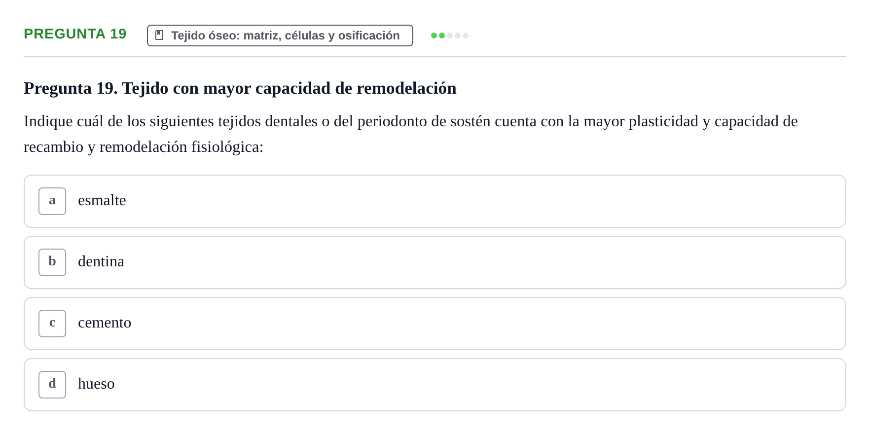 Enunciado: Pregunta 19 · Histología UB 2005
