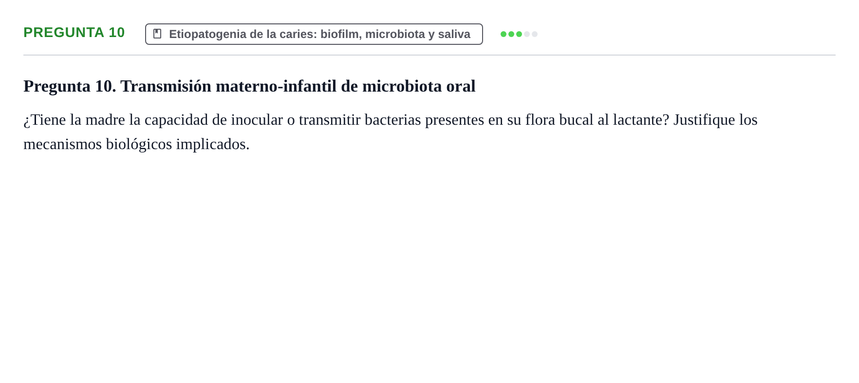 Enunciado: Pregunta 10 · Odontología Preventiva y Comunitaria UB 2020