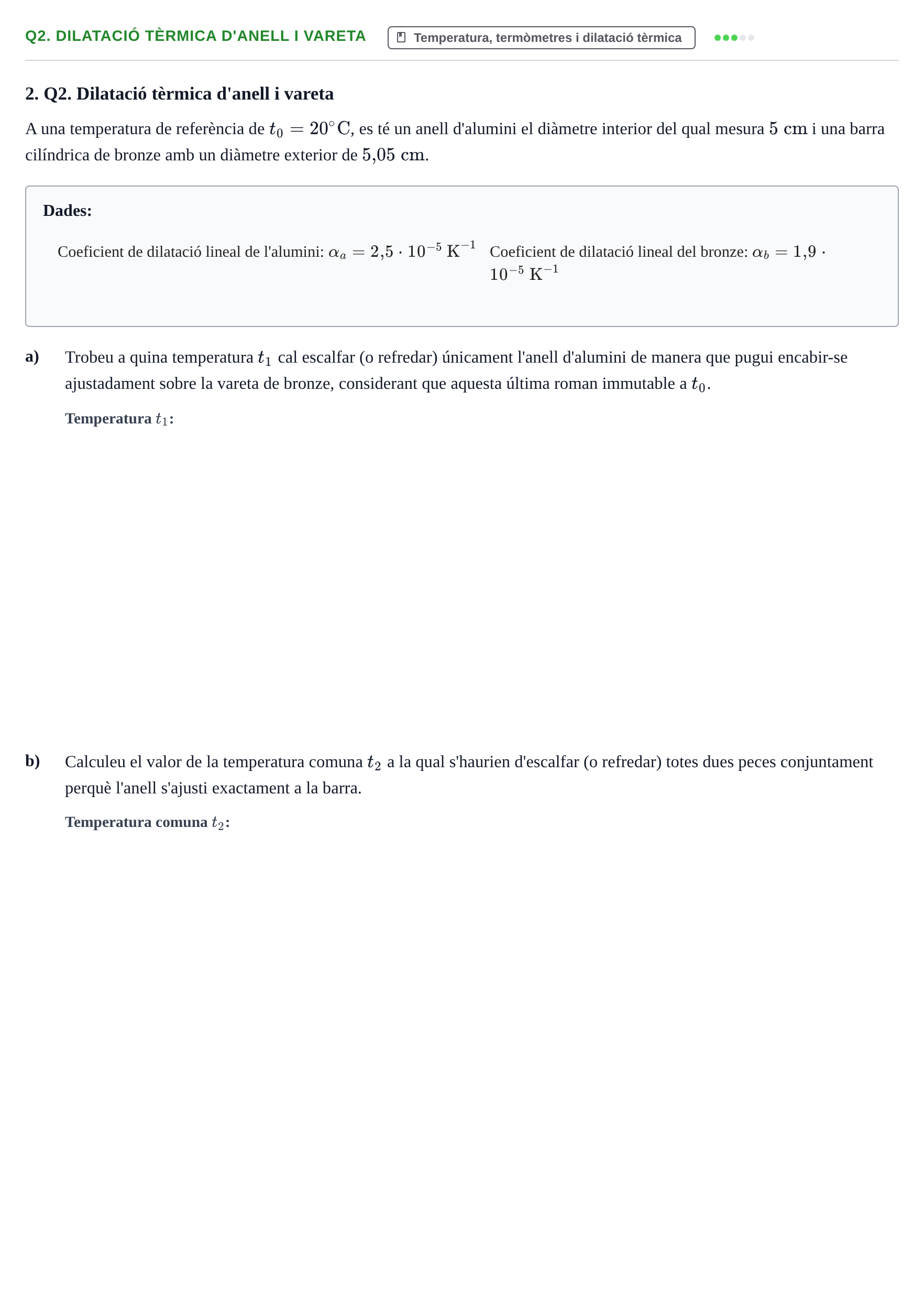 Enunciado: Ejercicio Q2. Dilatació tèrmica d'anell i vareta · Fundamentos de Ondas, Fluidos y Termodinámica UB 2014