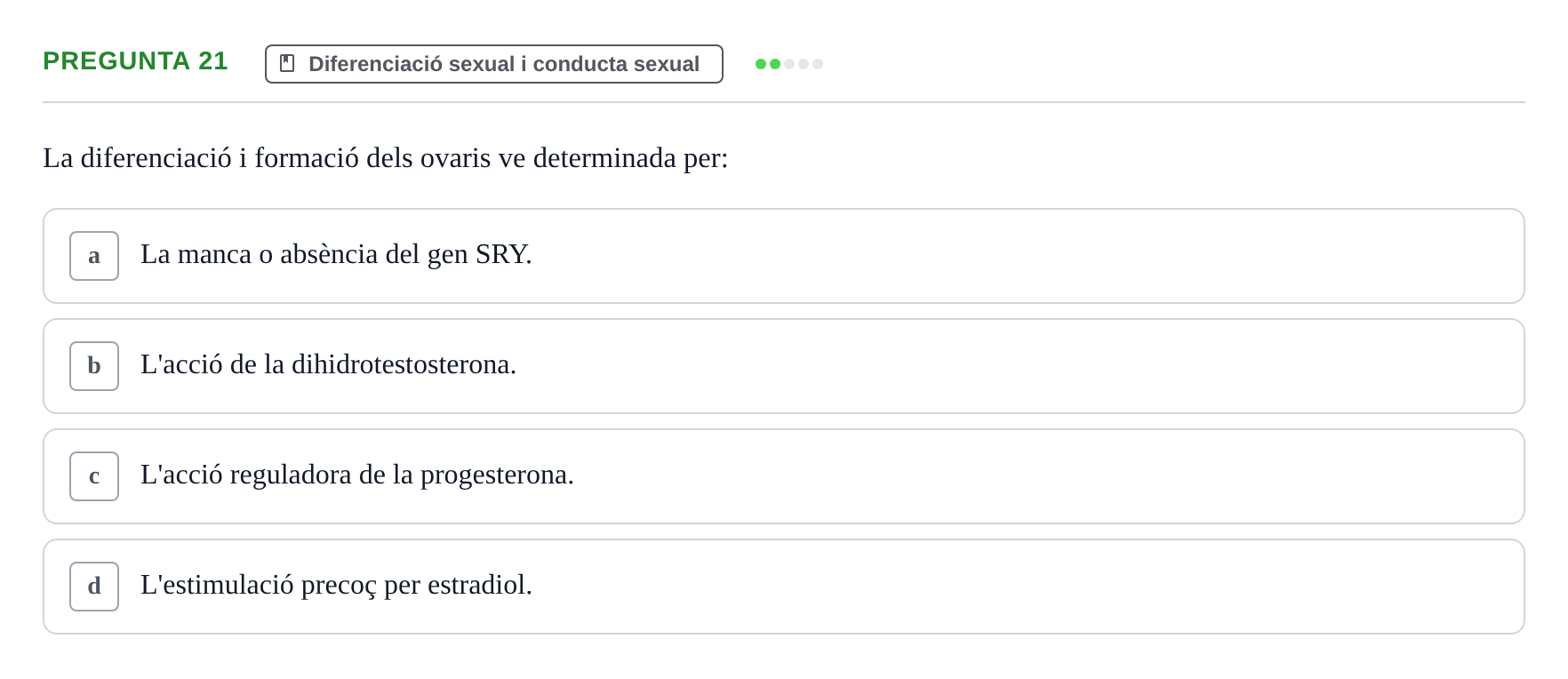 Enunciado: Pregunta 21 · Psicobiología UB Examen Primer Parcial. Psicobiologia