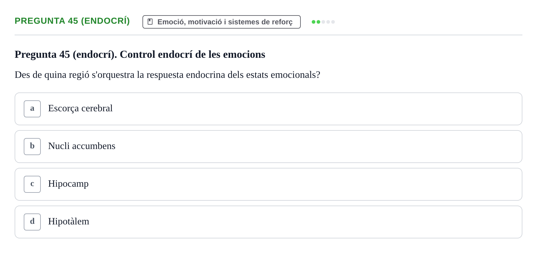 Enunciado: Pregunta 45 (endocrí) · Psicobiología UB Examen Primer Parcial. Psicobiologia
