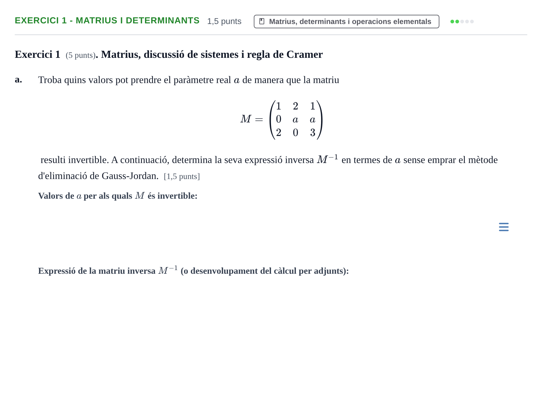 Enunciado: Ejercicio 1 - Matrius i determinants · Álgebra UB 2013