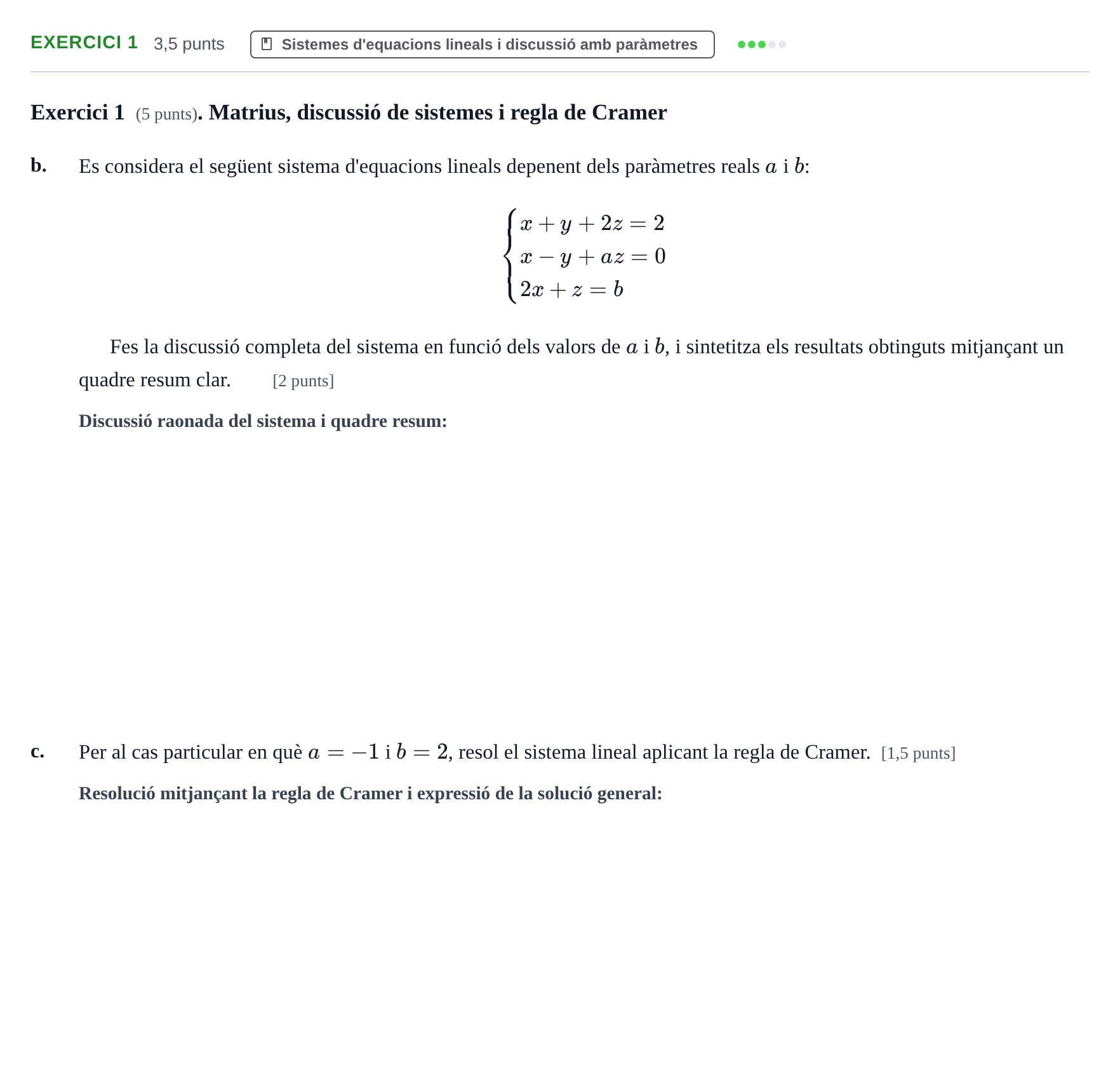 Enunciado: Ejercicio 1 - Sistemes d'equacions lineals · Álgebra UB 2013