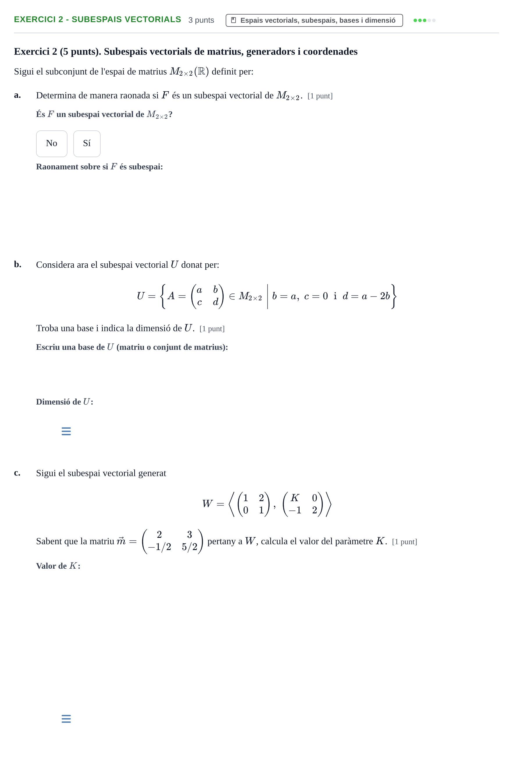 Enunciado: Ejercicio 2 - Subespais vectorials · Álgebra UB 2013