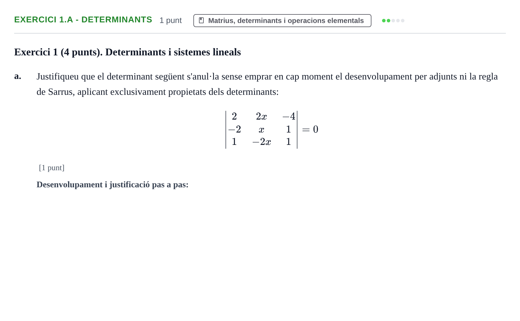 Enunciado: Exercici 1.a - Determinants · Álgebra UB 2015