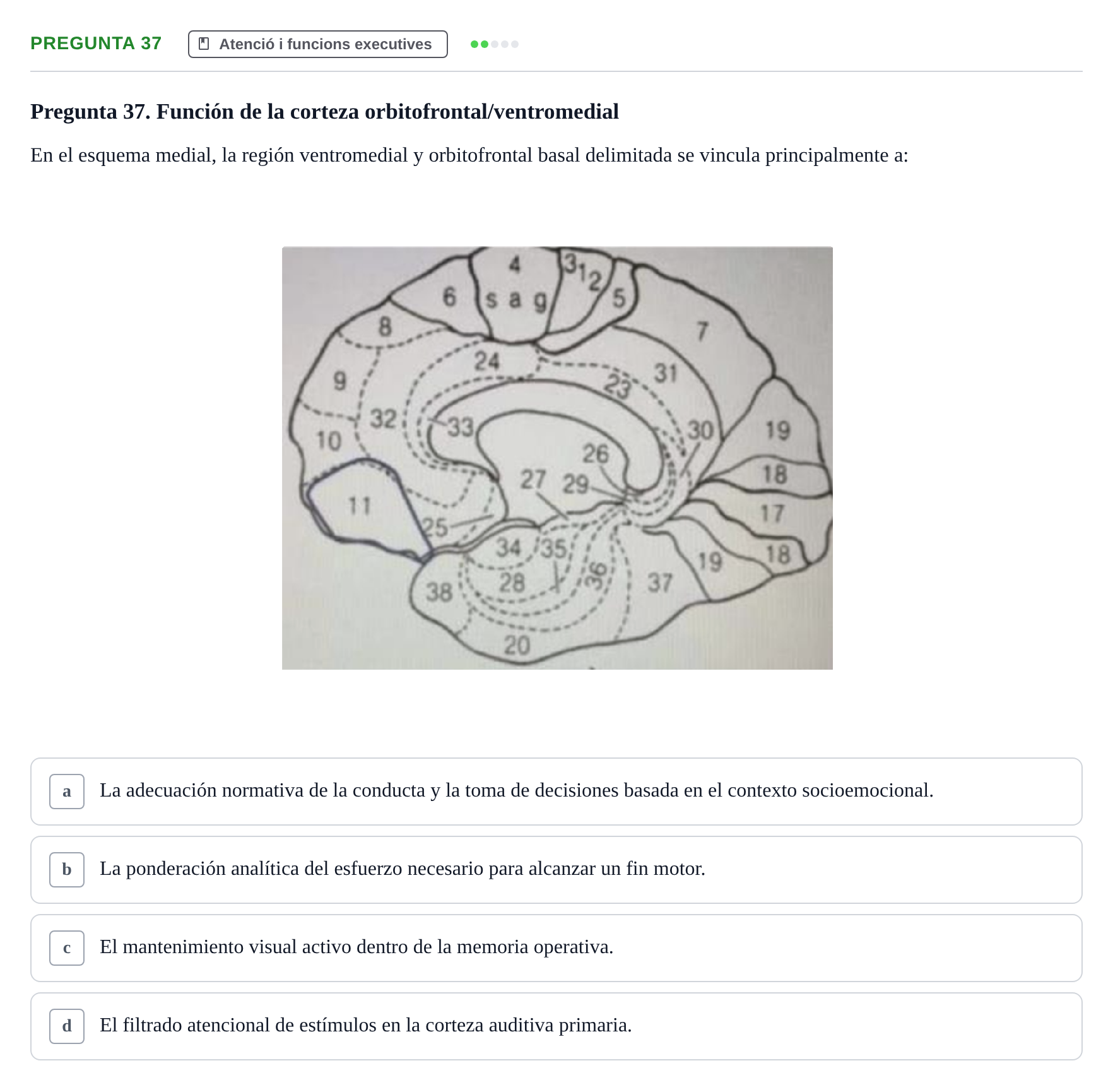 Enunciado: Pregunta 37 · Psicobiología UB Examen Segon Parcial de Psicobiología