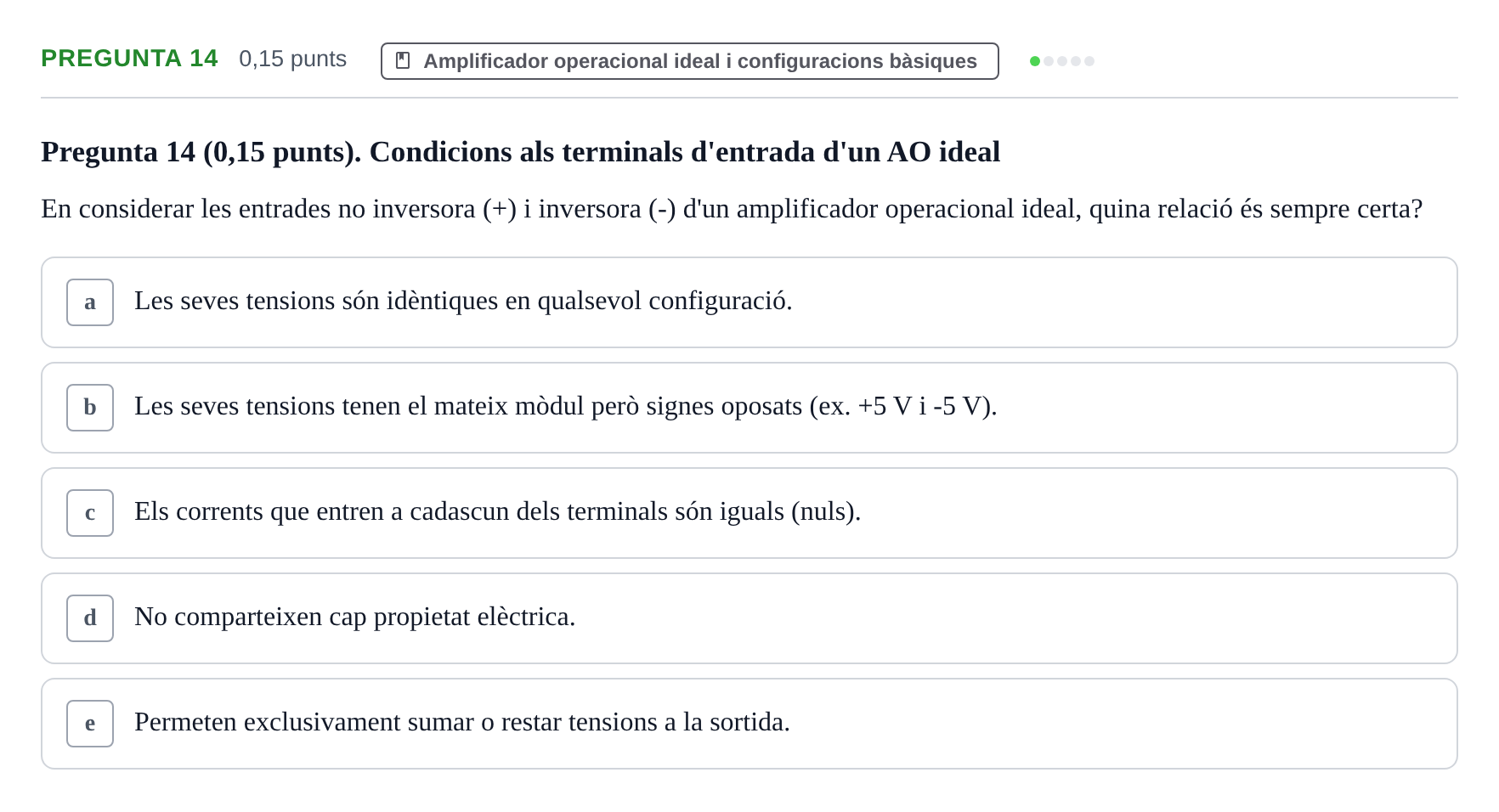 Enunciado: Pregunta 14 · Electrónica UB 2017