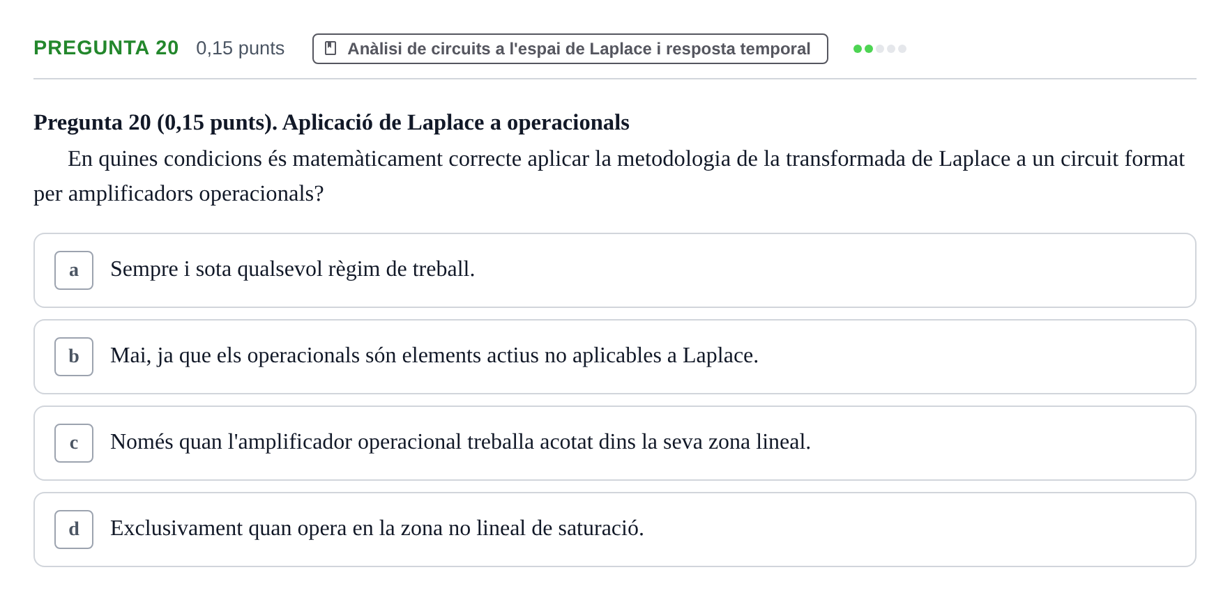 Enunciado: Pregunta 20 · Electrónica UB 2017