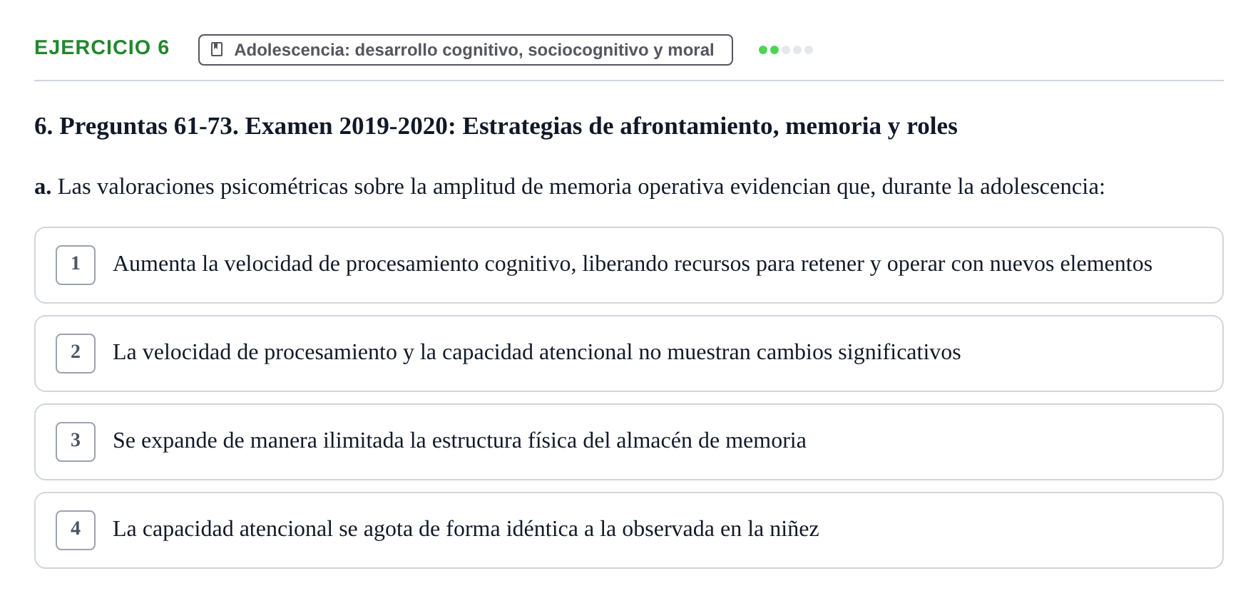 Enunciado: Ejercicio 6 - Adolescencia: desarrollo cognitivo, sociocogn… · Desenvolupament en l'Adolescencia, Maduresa i Senectut UB Examen Final: Psicología del Desarrollo en la Adolescencia, Madurez y Senectud