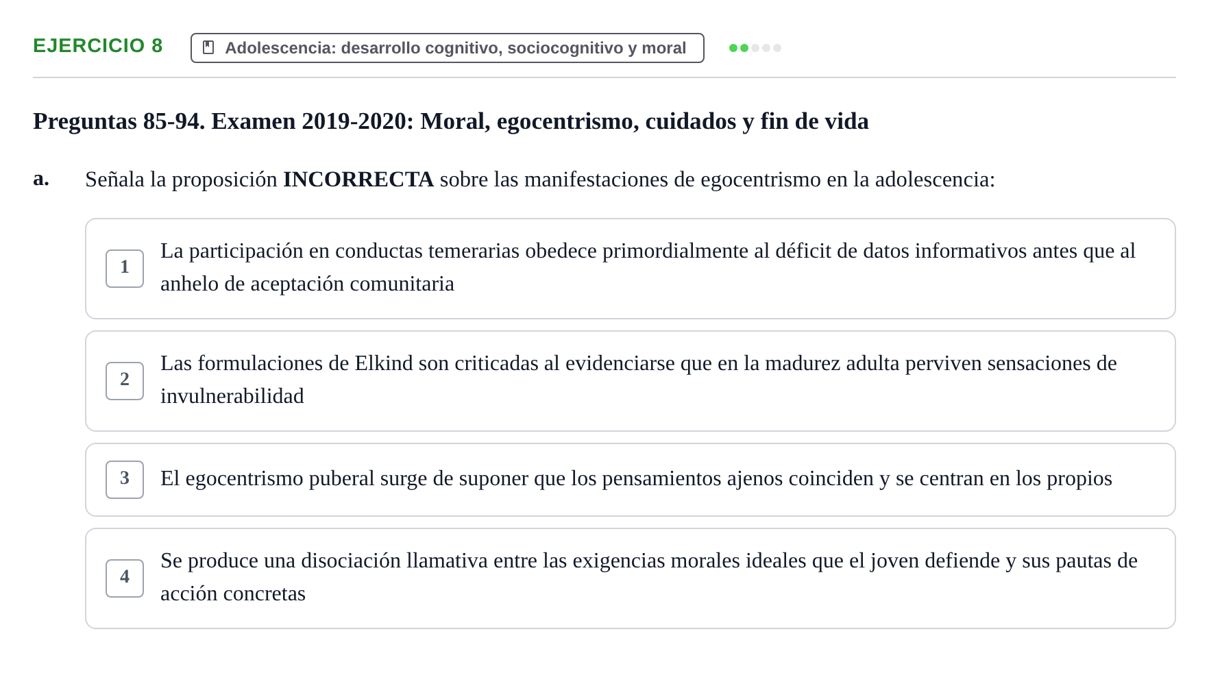 Enunciado: Ejercicio 8 - Adolescencia: desarrollo cognitivo, sociocogn… · Desenvolupament en l'Adolescencia, Maduresa i Senectut UB Examen Final: Psicología del Desarrollo en la Adolescencia, Madurez y Senectud