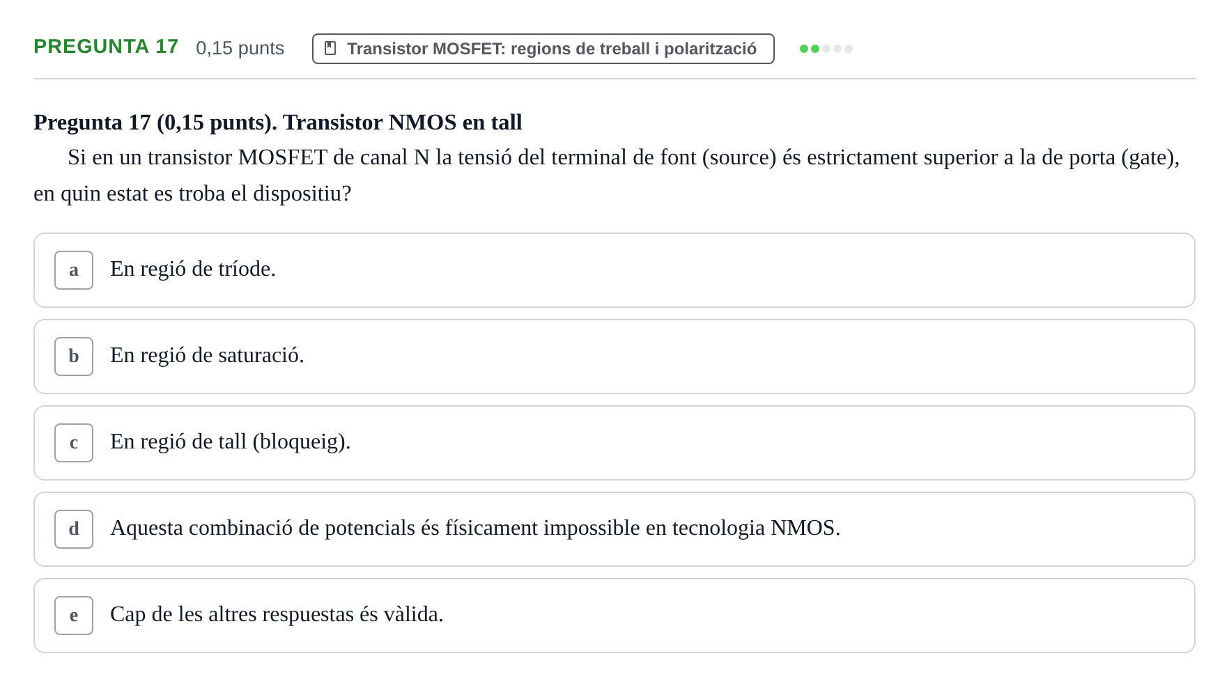 Enunciado: Pregunta 17 · Electrónica UB 2016