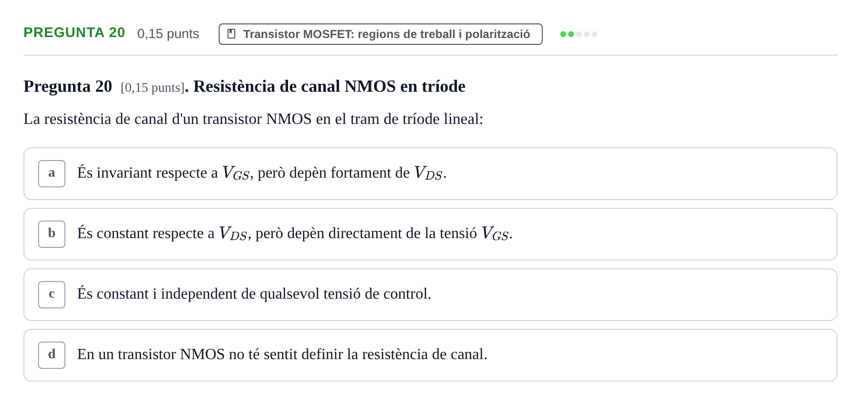 Enunciado: Pregunta 20 · Electrónica UB 2016