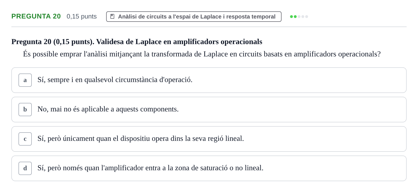 Enunciado: Pregunta 20 · Electrónica UB 2016