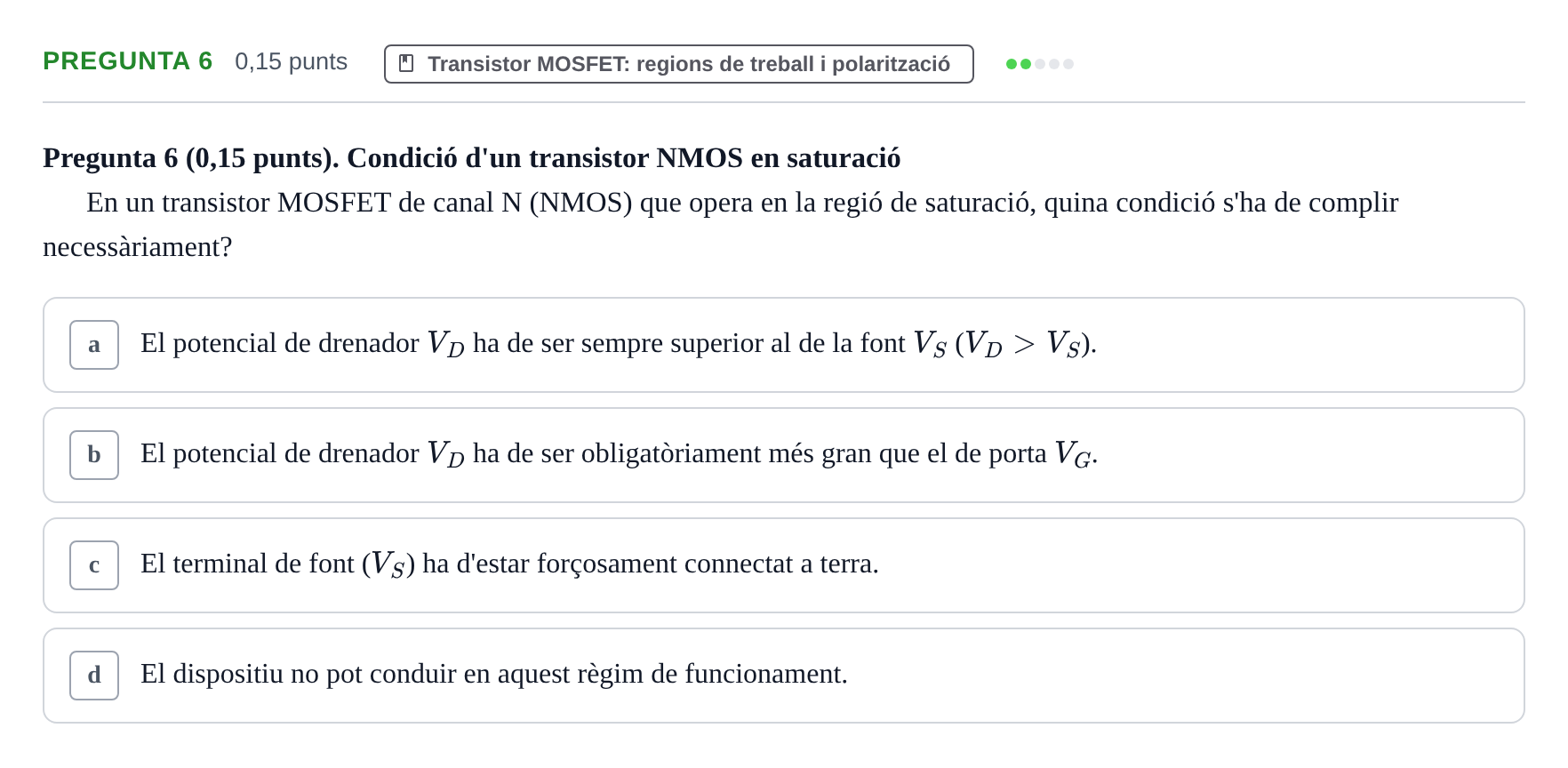 Enunciado: Pregunta 6 · Electrónica UB 2016