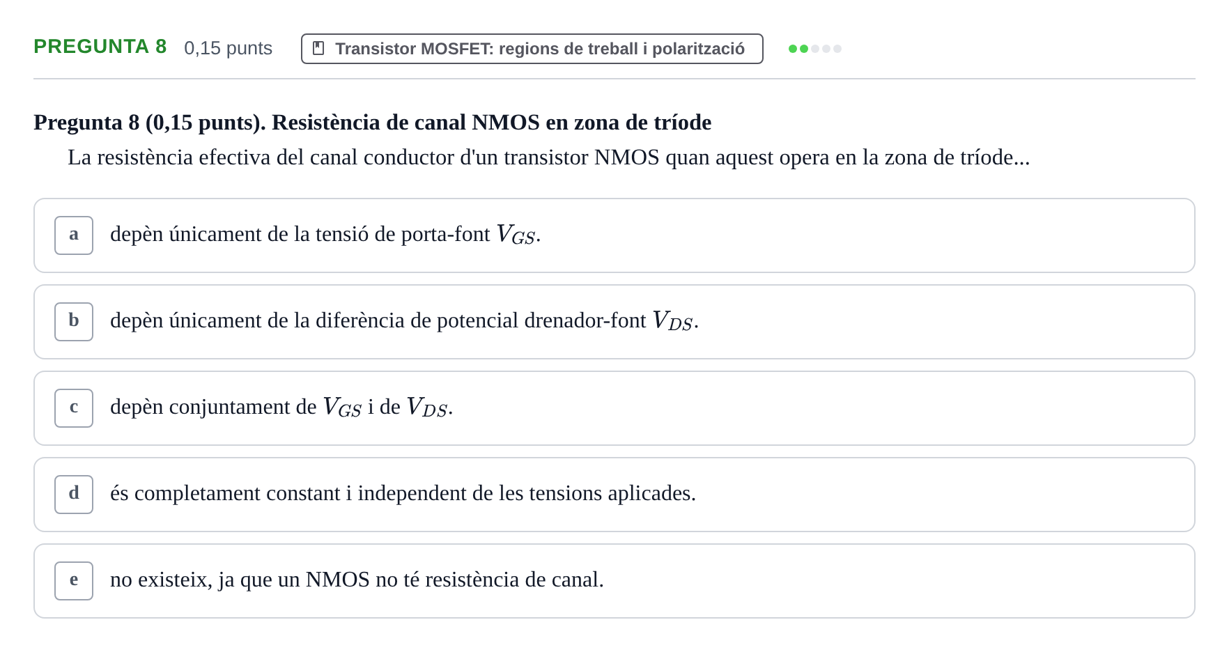 Enunciado: Pregunta 8 · Electrónica UB 2016