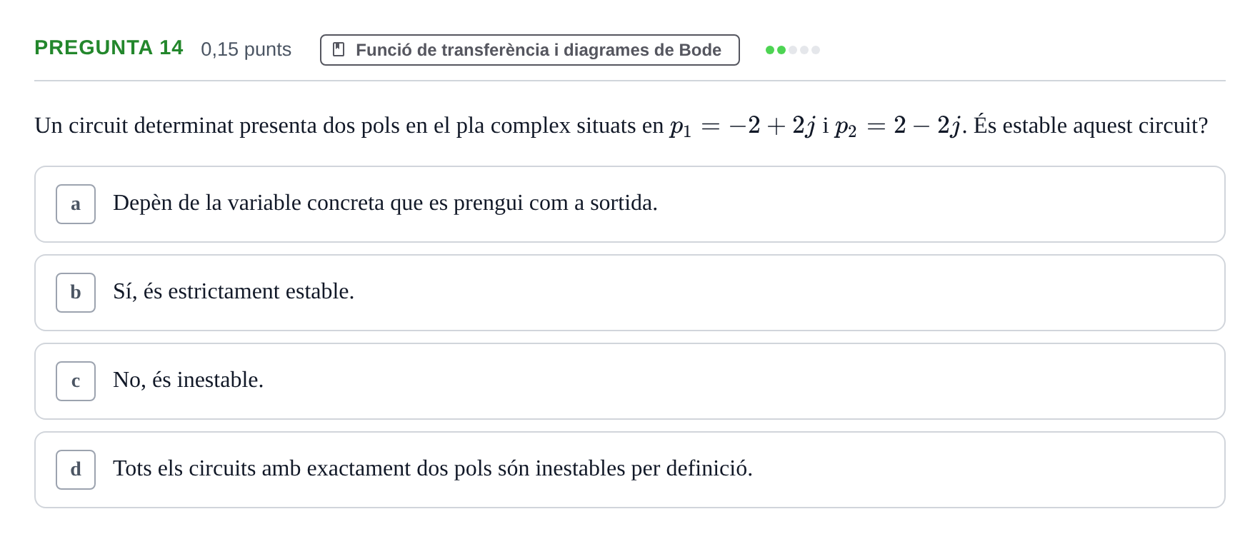Enunciado: Pregunta 14 · Electrónica UB 2015