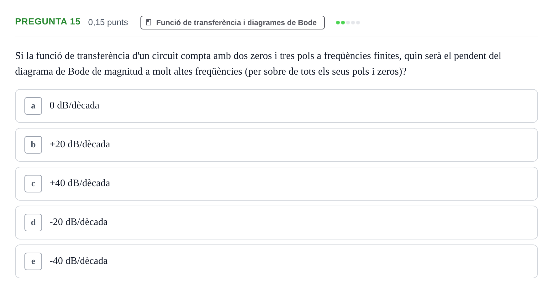 Enunciado: Pregunta 15 · Electrónica UB 2015