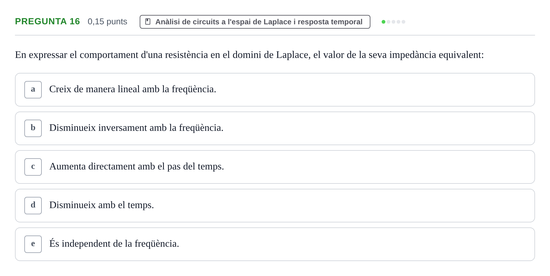 Enunciado: Pregunta 16 · Electrónica UB 2015