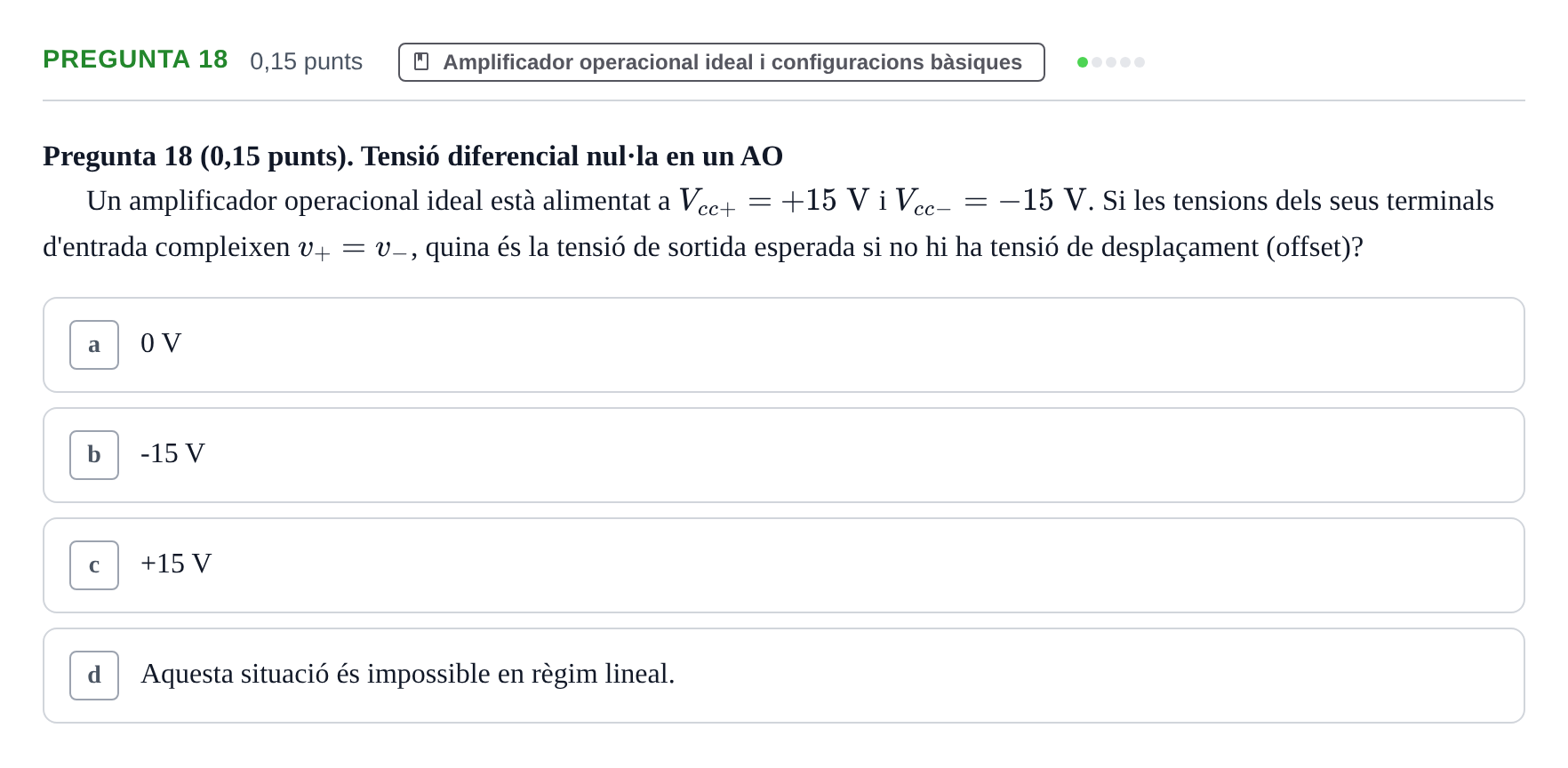 Enunciado: Pregunta 18 · Electrónica UB 2015