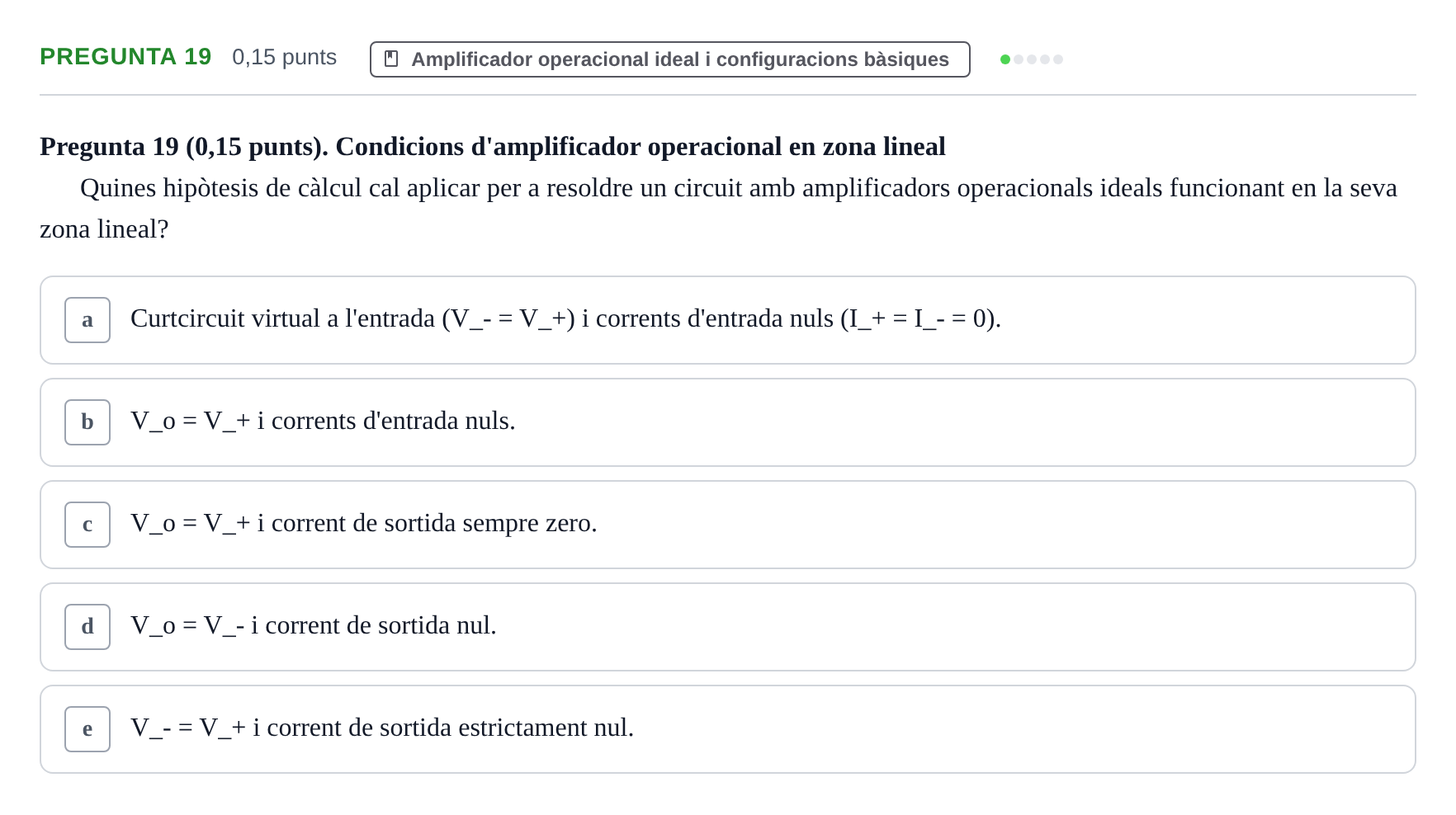 Enunciado: Pregunta 19 · Electrónica UB 2015