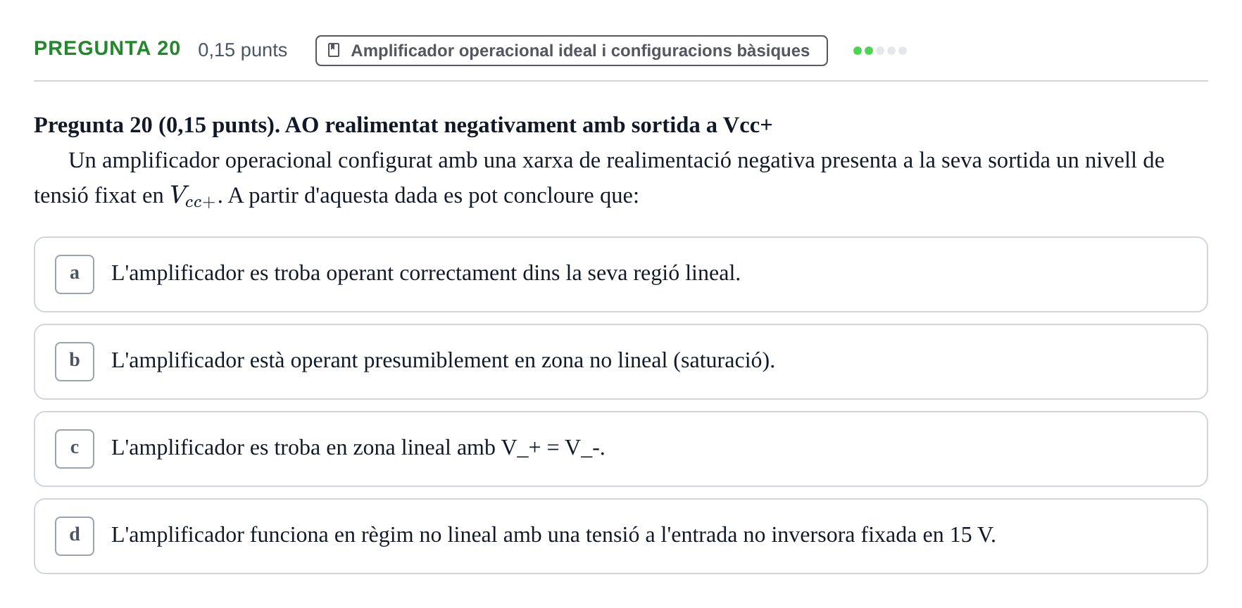 Enunciado: Pregunta 20 · Electrónica UB 2015