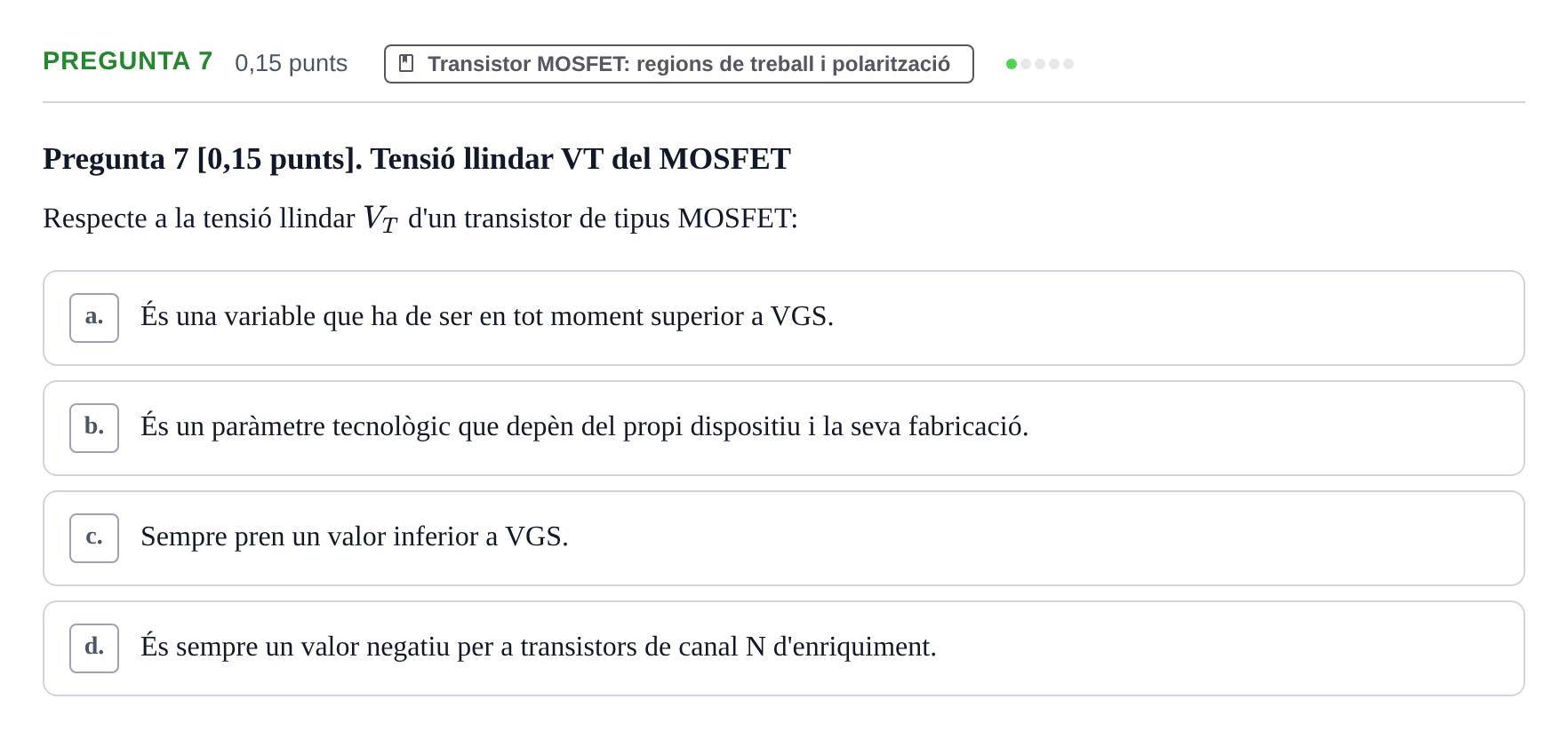 Enunciado: Pregunta 7 · Electrónica UB 2015
