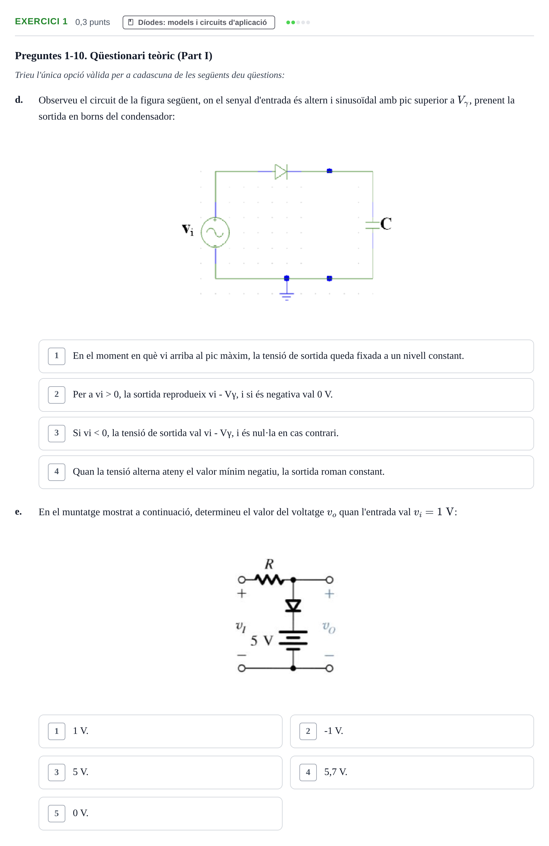 Enunciado: Ejercicio 1 - Díodes: models i circuits d'aplicació · Electrónica UB 2016