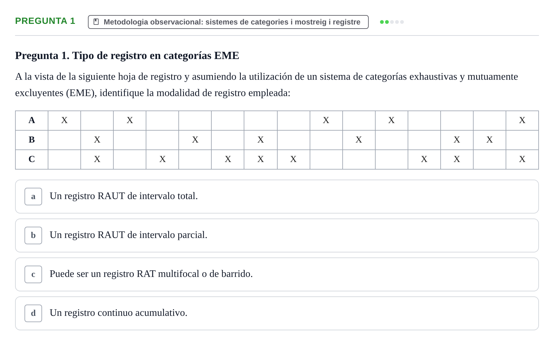 Enunciado: Pregunta 1 · Dissenys de Recerca UB Examen de Diseños de Investigación: Metodología Observacional