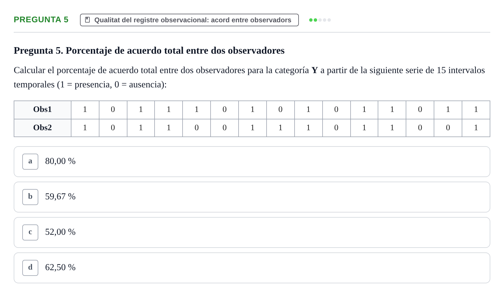 Enunciado: Pregunta 5 · Dissenys de Recerca UB Examen de Diseños de Investigación: Metodología Observacional