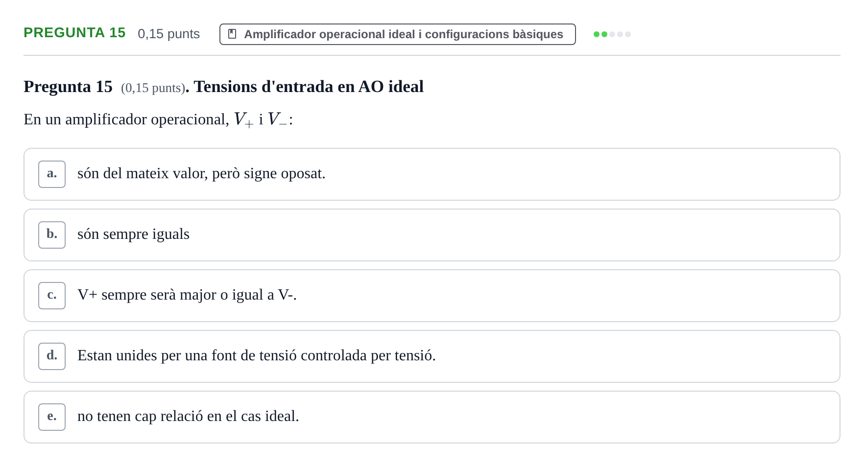 Enunciado: Pregunta 15 · Electrónica UB 2014