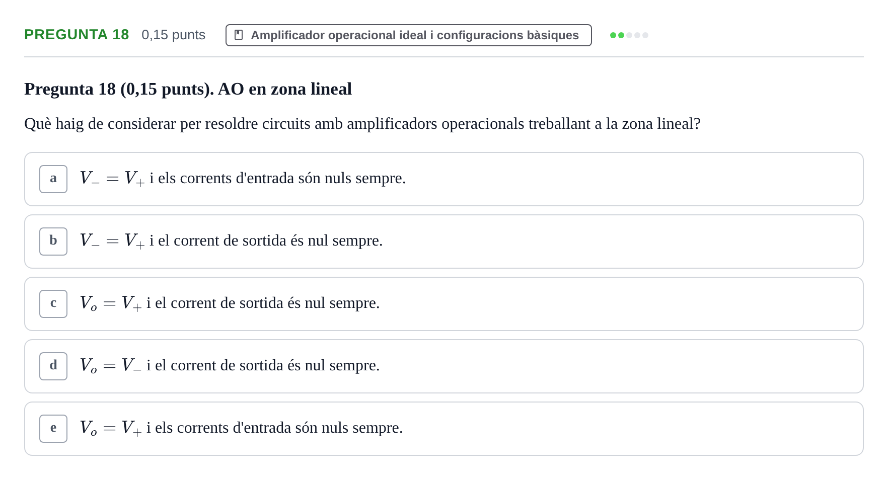 Enunciado: Pregunta 18 · Electrónica UB 2014