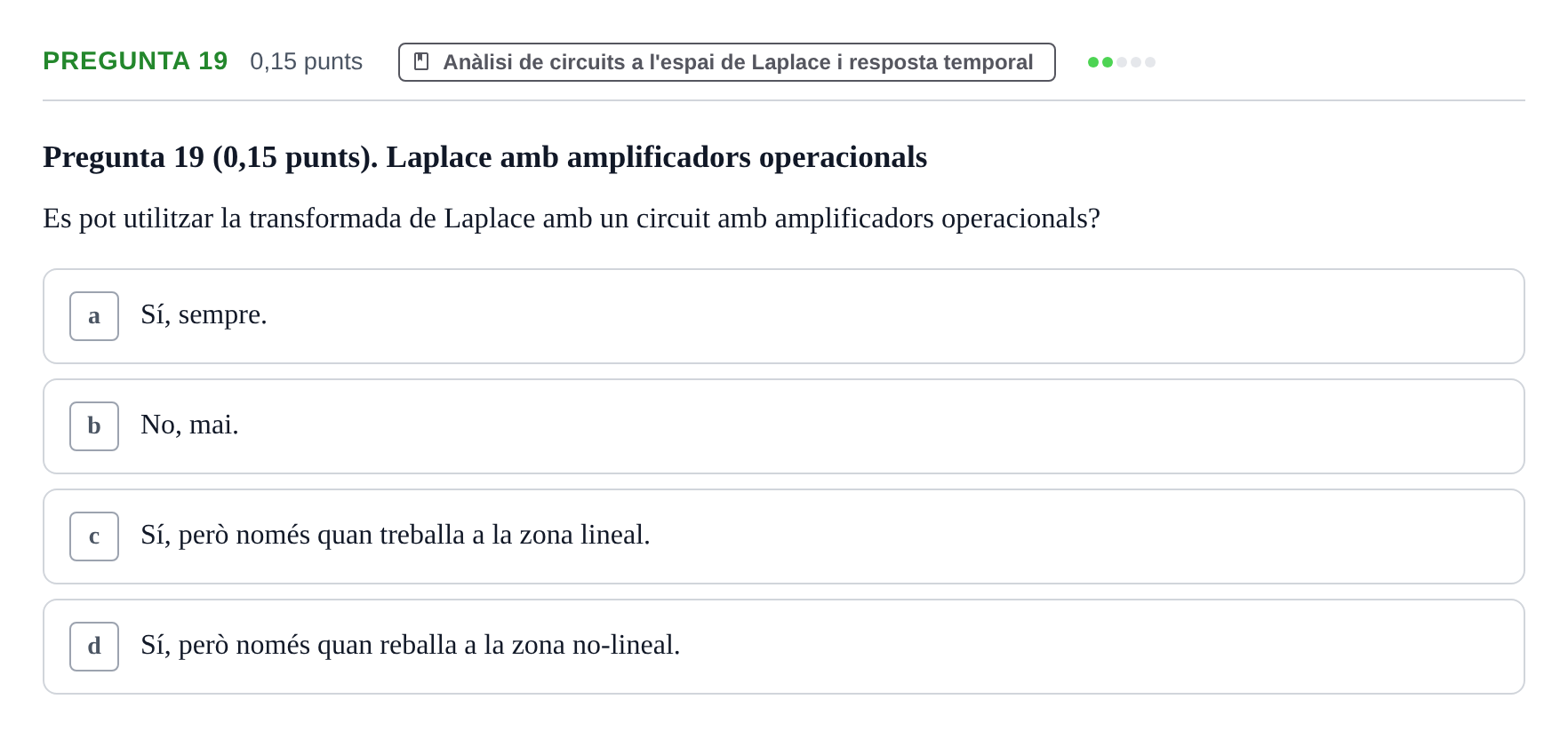 Enunciado: Pregunta 19 · Electrónica UB 2014