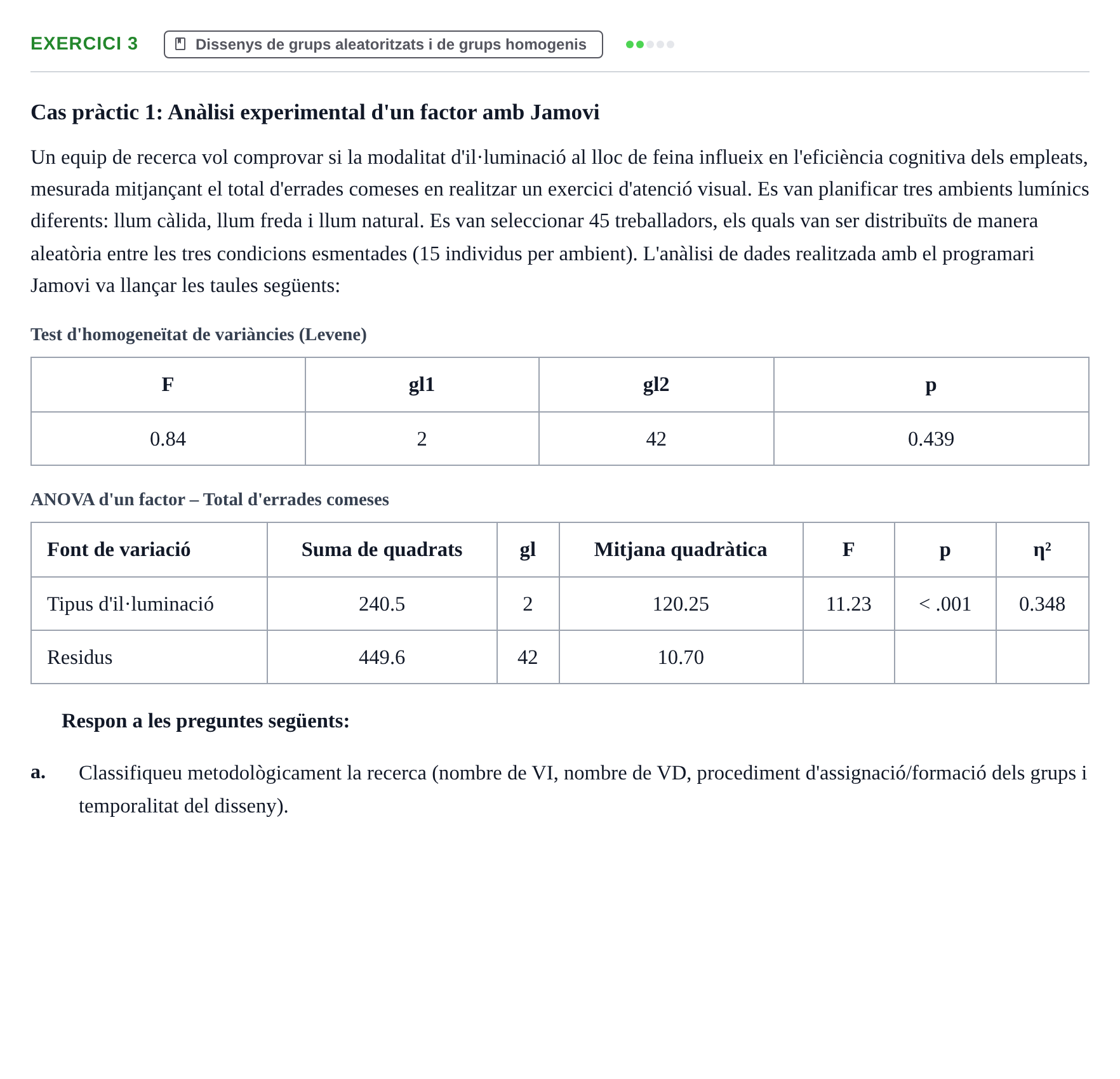 Enunciado: Ejercicio 3 - Dissenys de grups aleatoritzats i de grups ho… · Dissenys de Recerca UB Avaluació Teòrica i Pràctica de Metodologia i Dissenys de Recerca