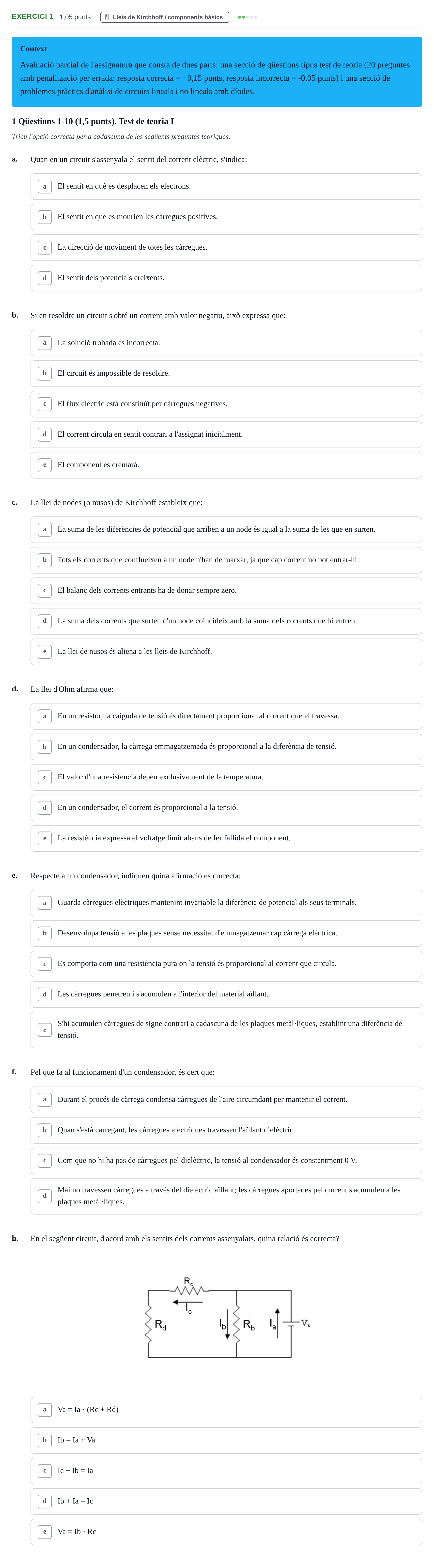 Enunciado: Ejercicio 1 - Lleis de Kirchhoff i components bàsics · Electrónica UB 2014