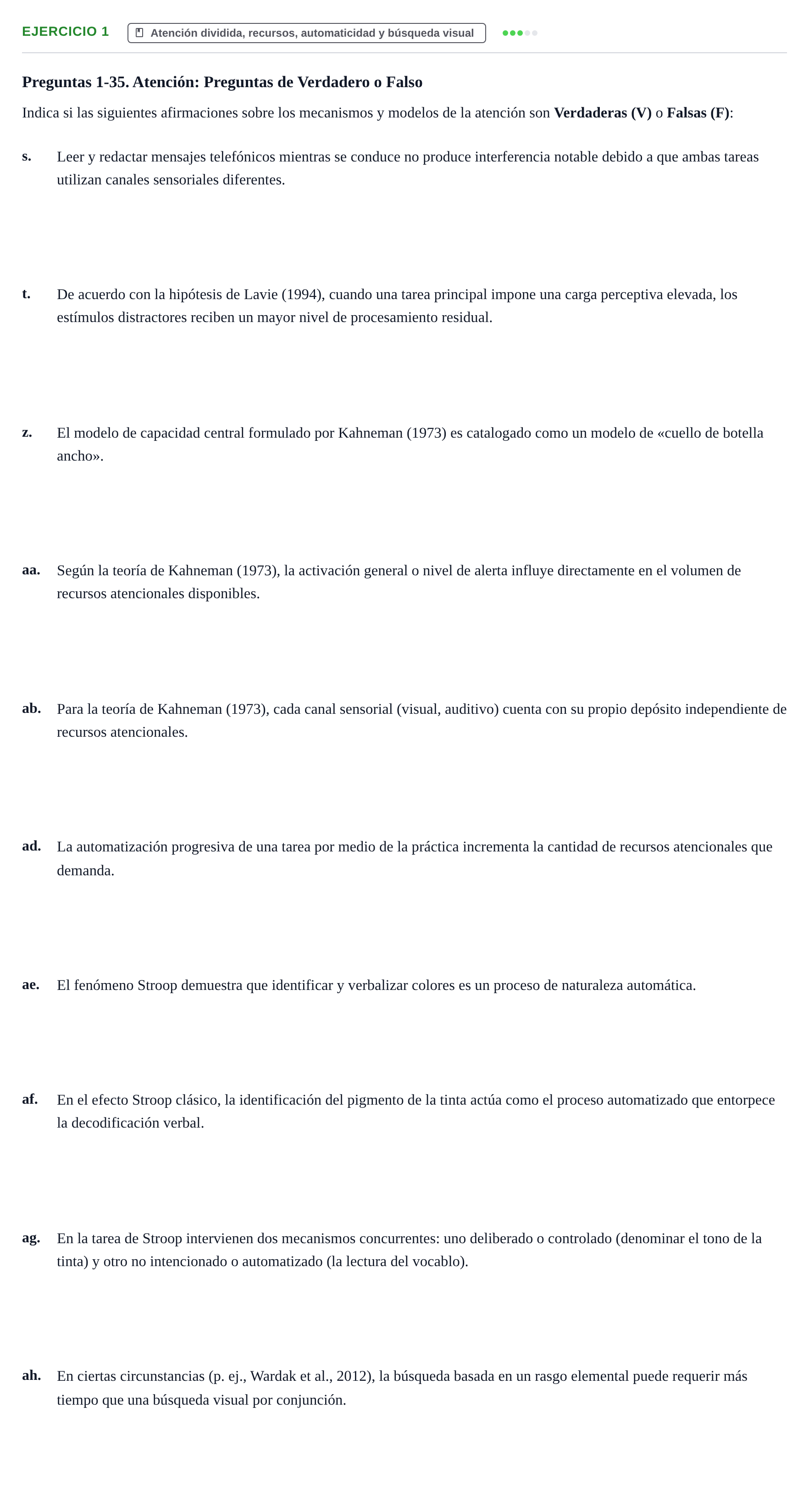 Enunciado: Ejercicio 1 - Atención dividida, recursos, automaticidad y… · Percepció I Atenció UB Examen de Repaso: Atención y Percepción Auditiva